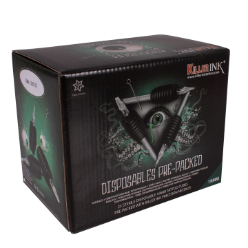 Scatola Mista da 25 Grip e Tip Monouso Killer Ink 19mm Tubi Pre-Imballati con Aghi Precision 0,35MM