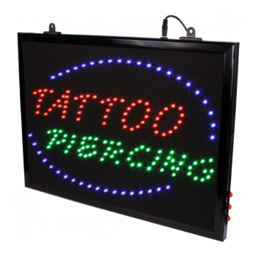 Segnale LED da Studio Tatuaggi 'Tattoo + Piercing' con Catena